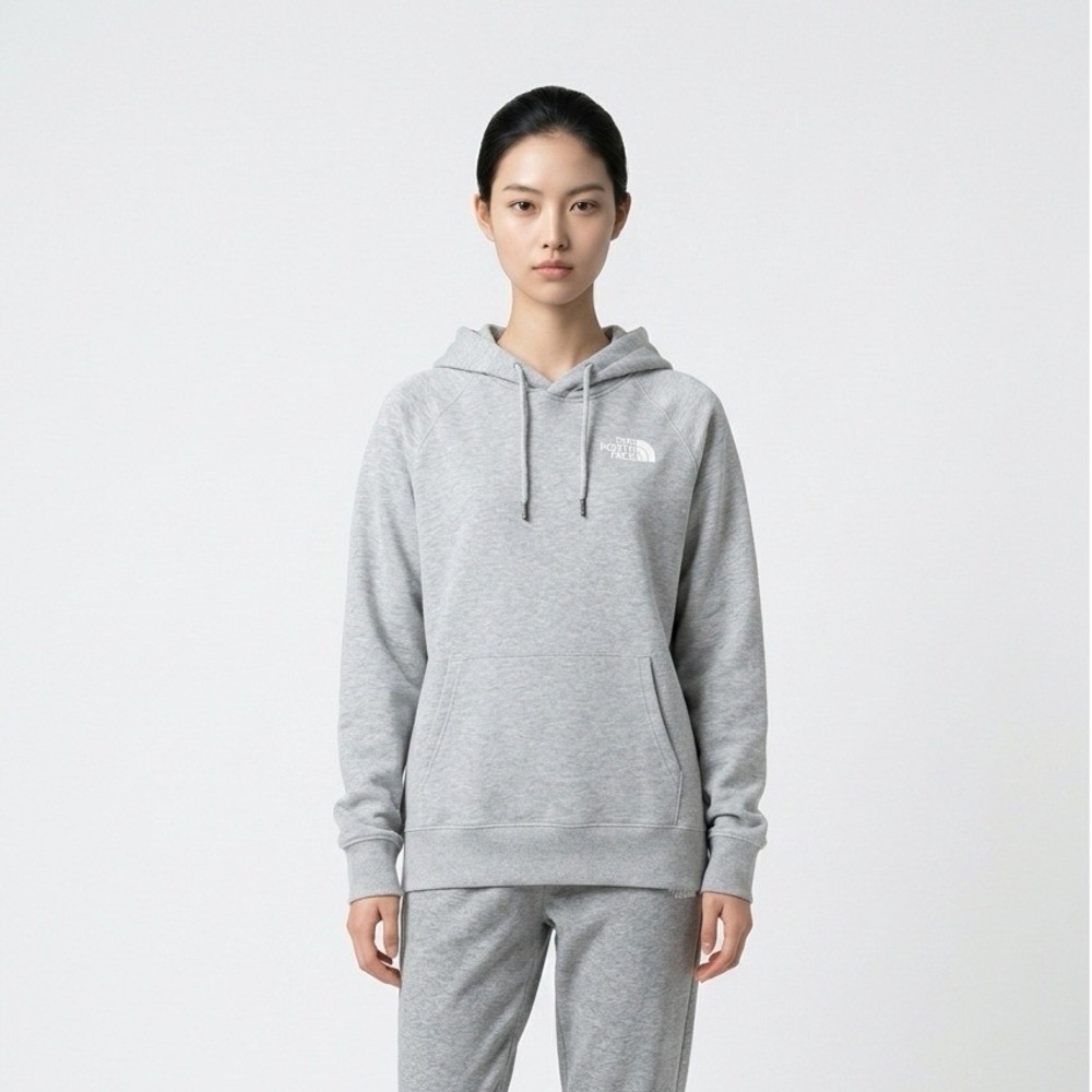 The North Face Womens Logo Hoodie Grey Heather Pullover Sweatshirt Lg Streetwear